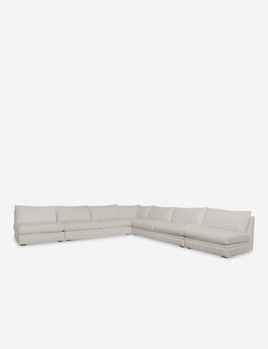 Angled view of the Winona natural linen armless corner sectional sofa 160 inch width