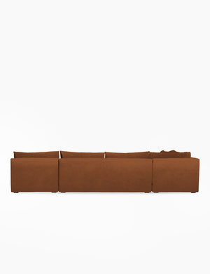 Back of the Winona Rust orange velvet armless corner sectional sofa 160 inch width