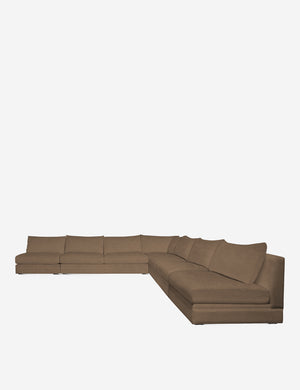 Winona Toffee brown velvet upholstered armless corner sectional sofa 160 inch width