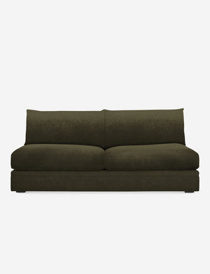 Winona Balsam Green Velvet armless sofa with an upholstered frame