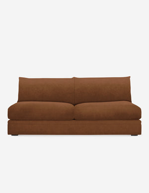 Winona Rust Orange Velvet armless sofa with an upholstered frame