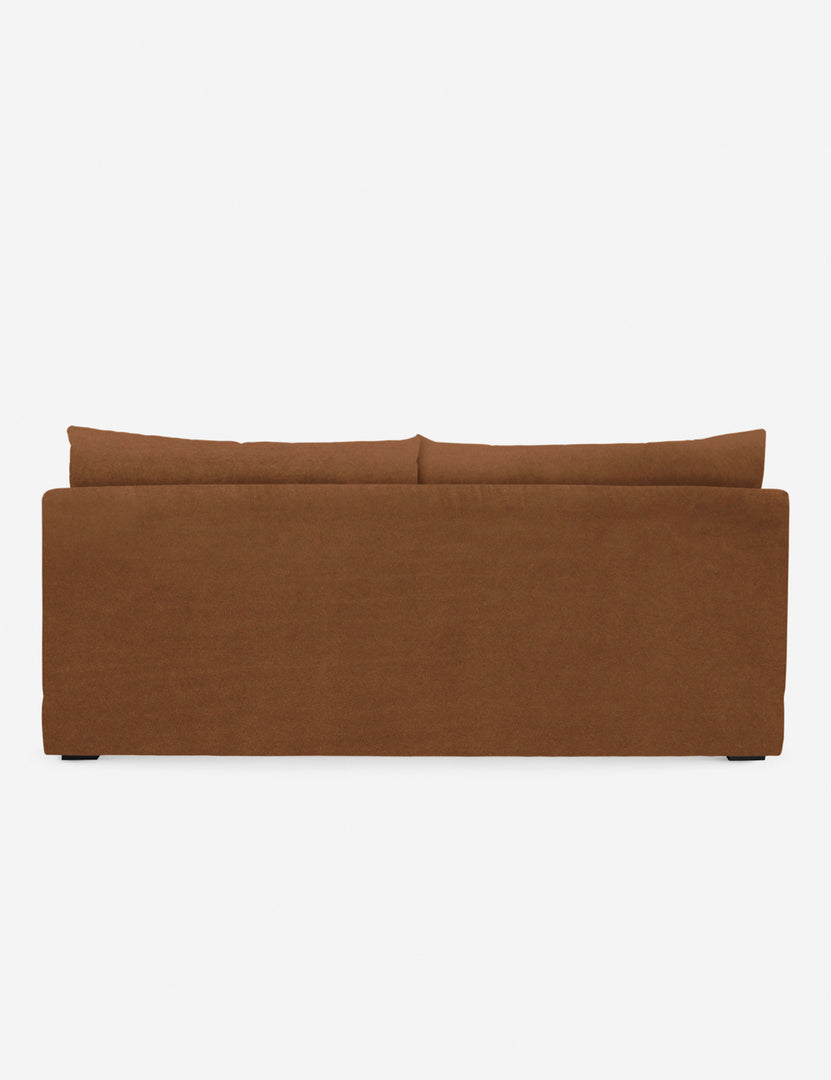 #color::rust-velvet | Back of the Winona Rust Orange Velvet armless sofa