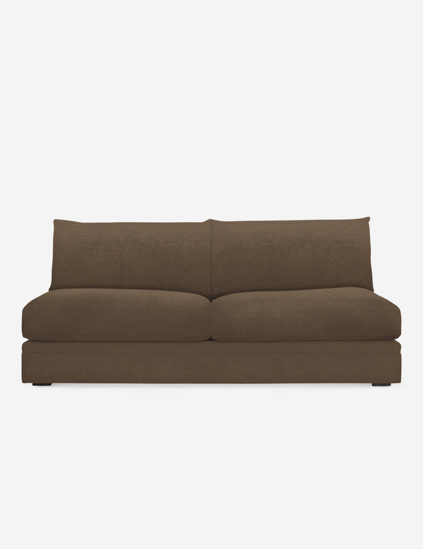 #color::toffee-velvet | Winona Toffee Brown Velvet armless sofa with an upholstered frame