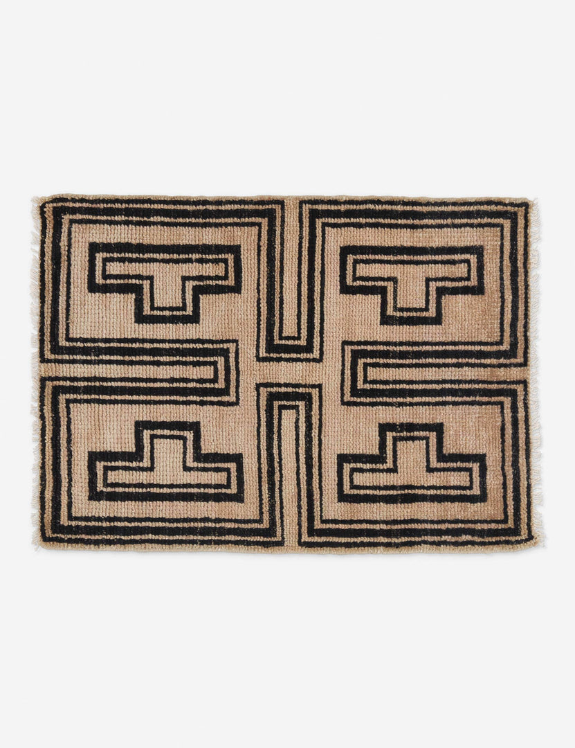#size::2--x-3- | Senna neutral hand-knotted wool small area rug with black geometric pattern
