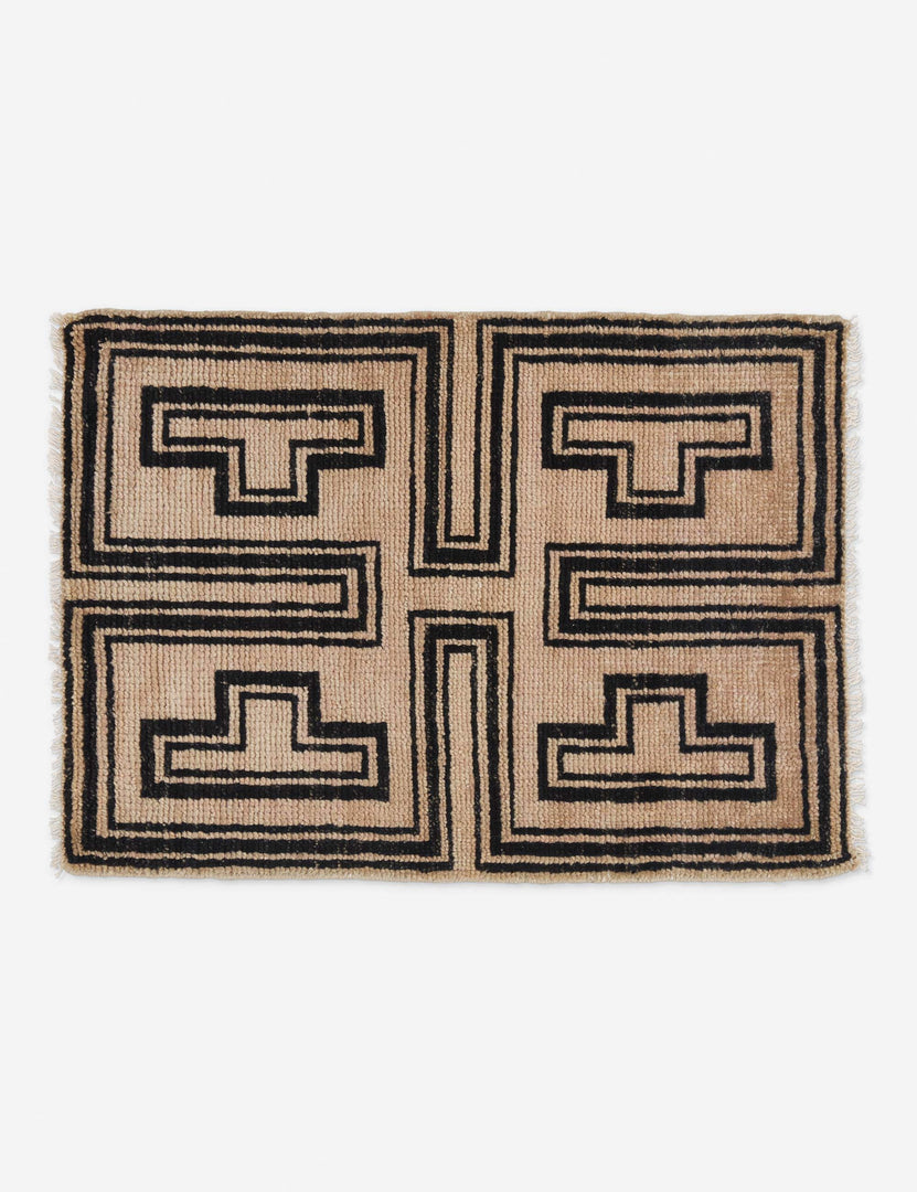 Senna Black + Neutral Wool Geometric Area Rug
