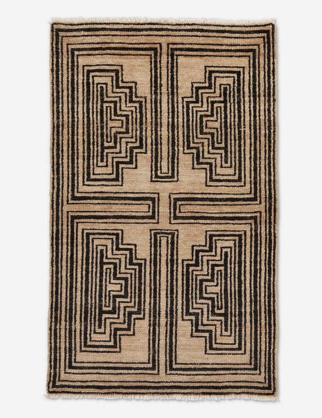 #size::3--x-5- | Senna neutral hand-knotted wool area rug with black geometric pattern