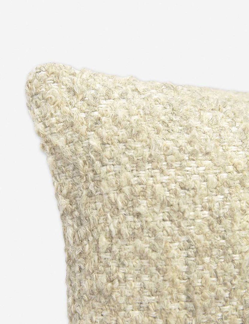 #color::oatmeal #size::13--x-20- | Corner-shot of the manon linen oatmeal cream lumbar boucle pillow
