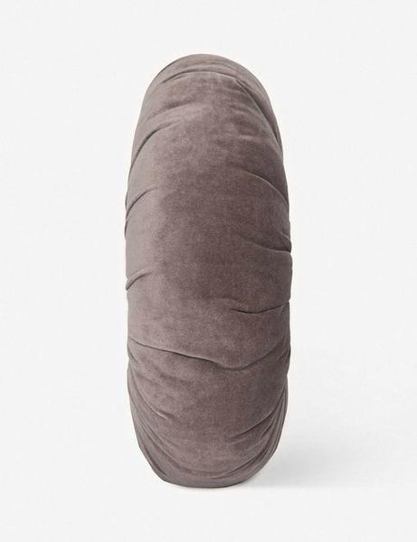 #color::warm-gray | Side view of the Monroe warm gray velvet round pillow