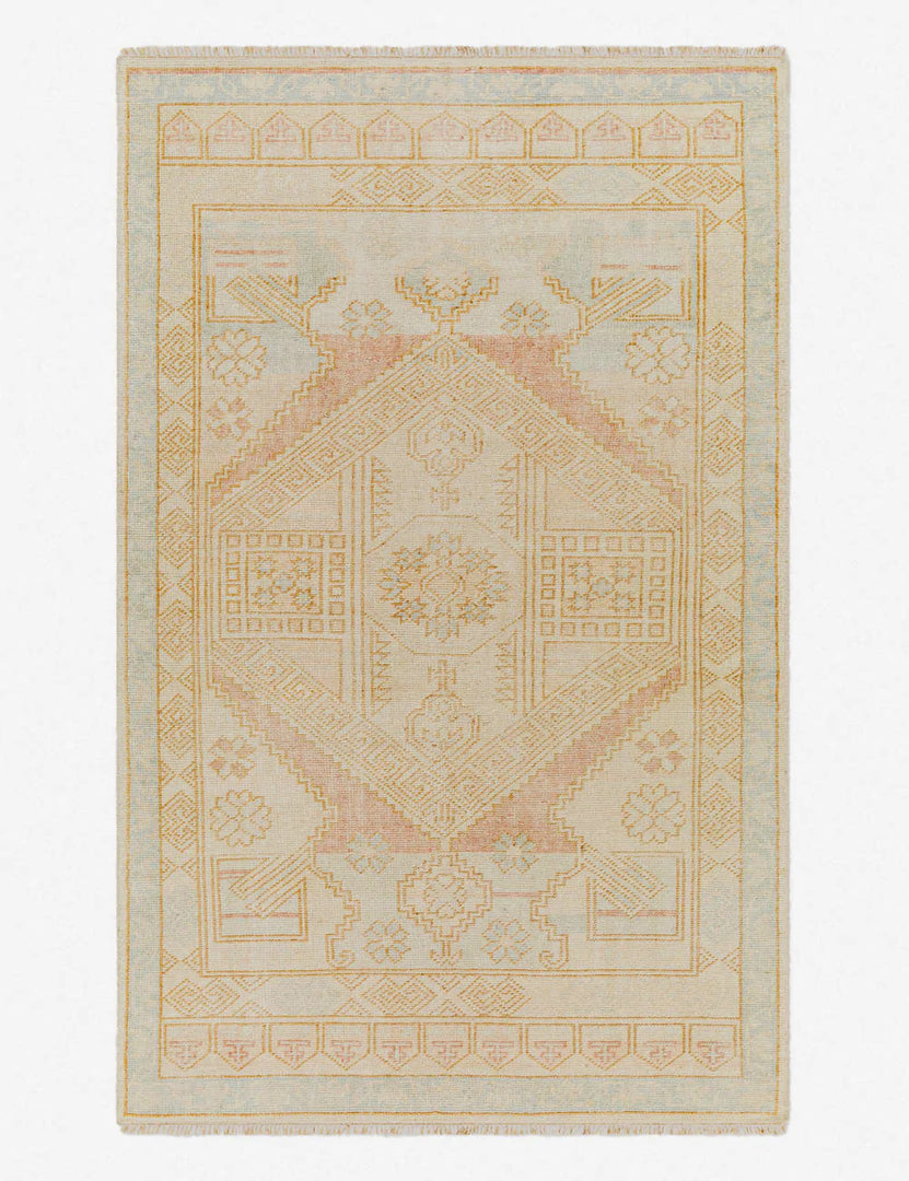 #size::2--x-3- #size::4--x-6- #size::6--x-9- #size::8--x-10- #size::9--x-12- #size::10--x-14- | Alexa yellow hand-knotted rug featuring a traditional medallion design and a short fringe