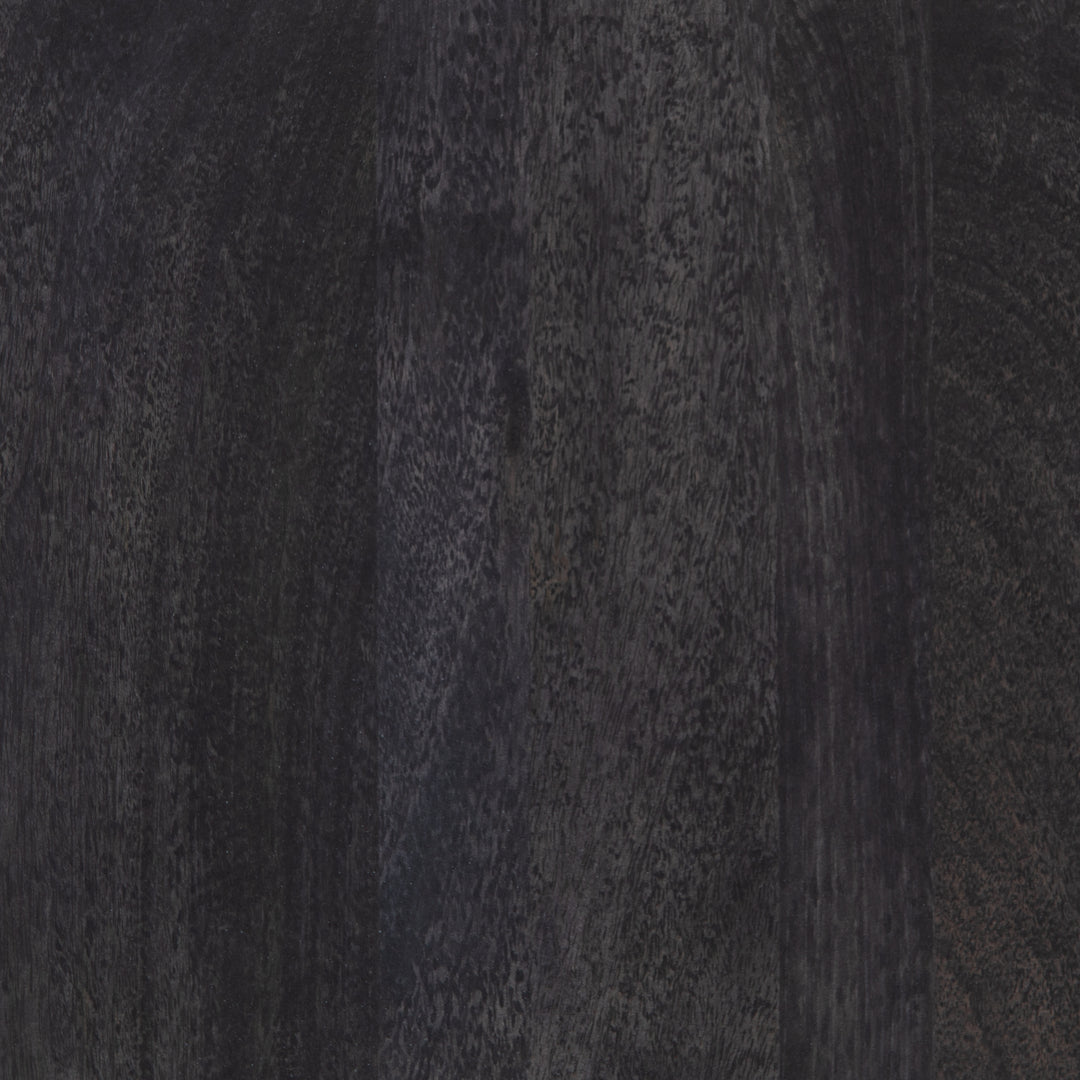 #color::black-and-natural | Detailed view of the black mango wood on the Hannah media console with cane doors.