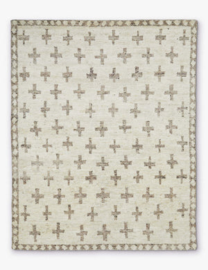 Acoma cream and tan plus-sign patterned Moroccan area rug with diamond border.