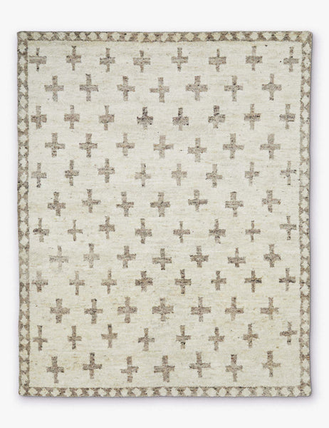 #size::10--x-14- #size::12--x-15- #size::2-6--x-8- #size::6--x-9- #size::8--x-10- #size::9--x-12- | Acoma cream and tan plus-sign patterned Moroccan area rug with diamond border.