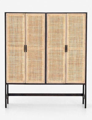 Hannah black mango wood cabinet with cane doors