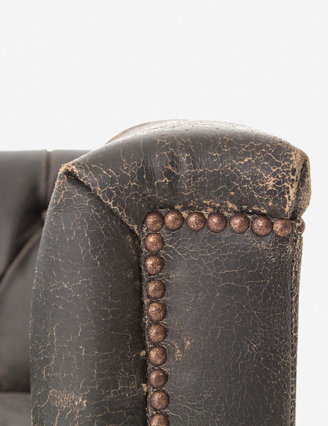 Afia Leather Sofa, Distressed Black