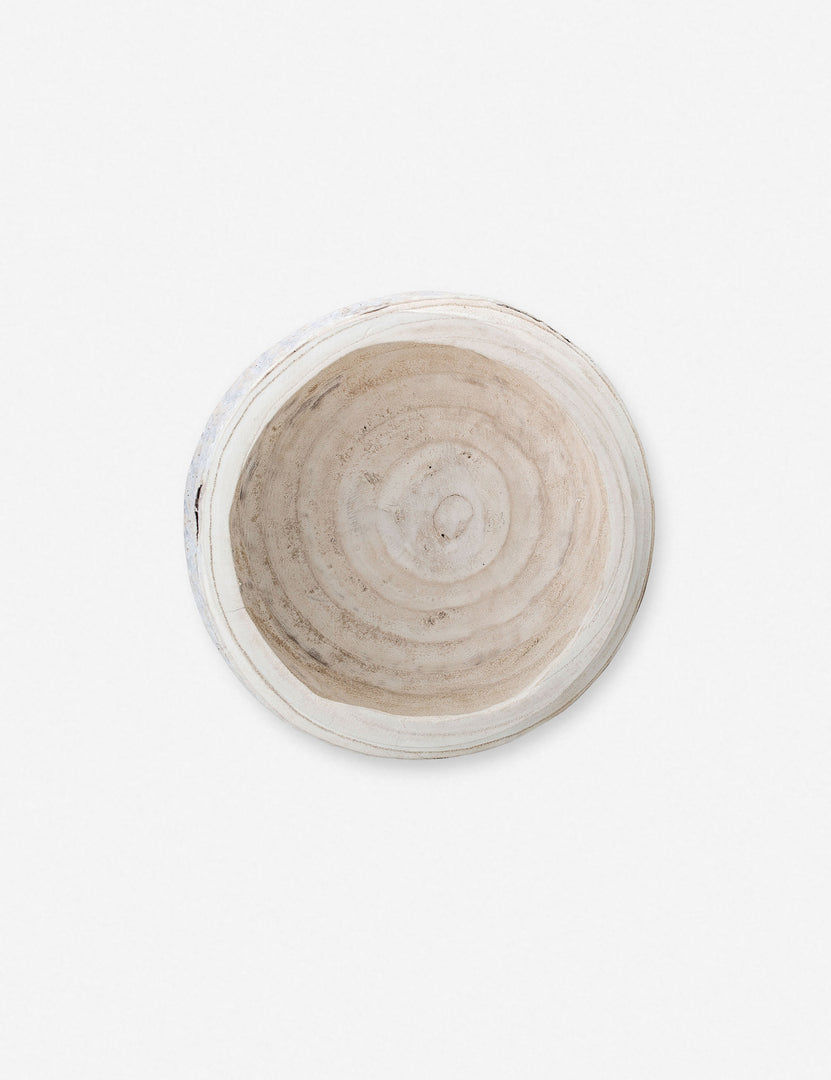 | Bird's-eye view of the Minne hand-carved whitewashed wooden decorative bowl