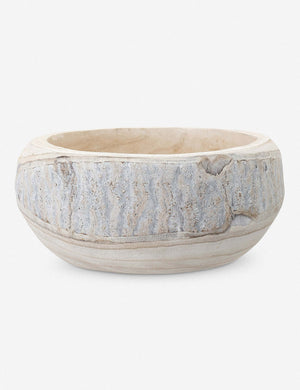 Minne hand-carved whitewashed wooden decorative bowl