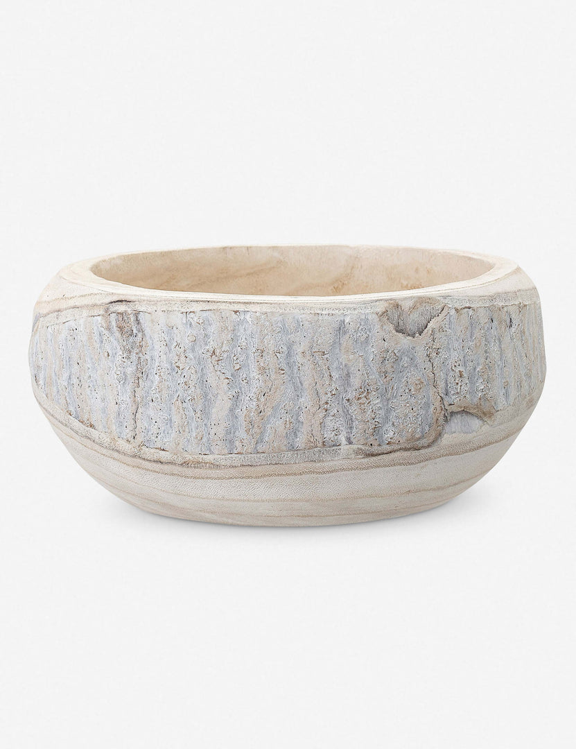 | Minne hand-carved whitewashed wooden decorative bowl