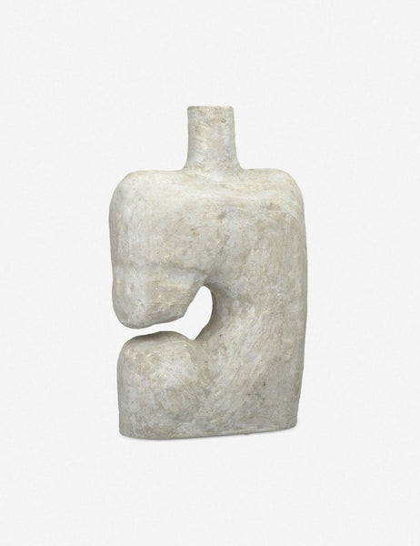 | Angled view of the Sina gray washed handcrafted paper mache vase