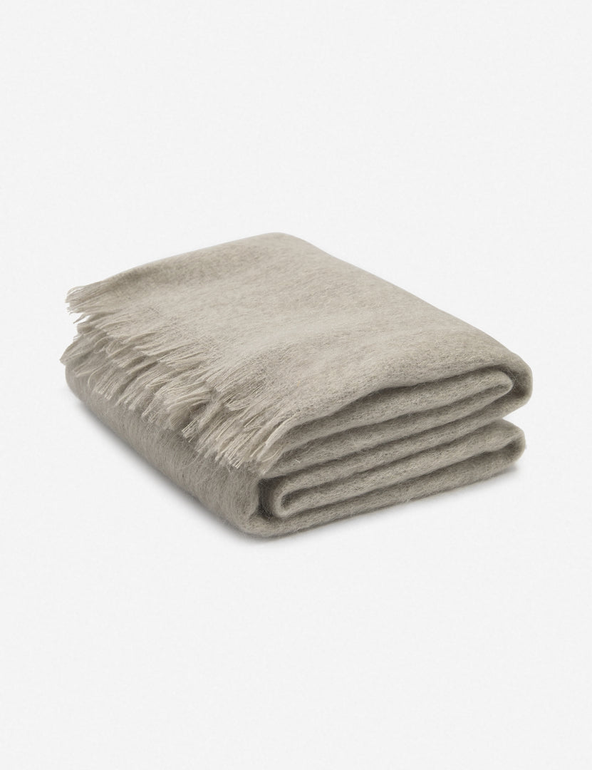 #color::warm-gray | Aimee mohair warm gray wool throw blanket with fringe ends