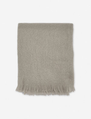 Aimee mohair warm gray wool throw blanket with fringe ends