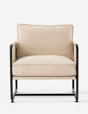 Alena accent chair with cream linen cushions and black metal frame
