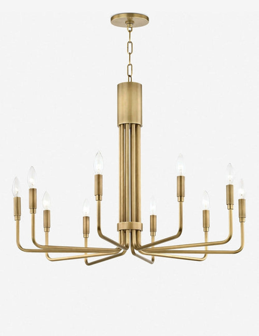 #color::gold #size::10-light | Alexane aged-brass ten light Chandelier with candelabra-style bulbs