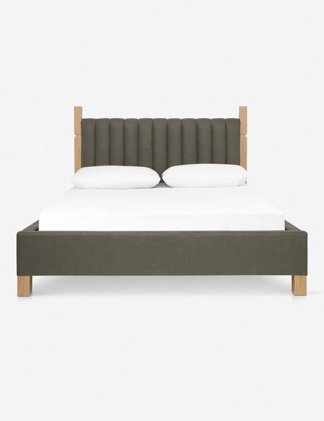 #size::cal-king #size::king #color::loden #size::queen | Ambleside Loden Gray linen upholstered bed with a wood-post bed frame and a headboard with vertical channeling by Ginny Macdonald