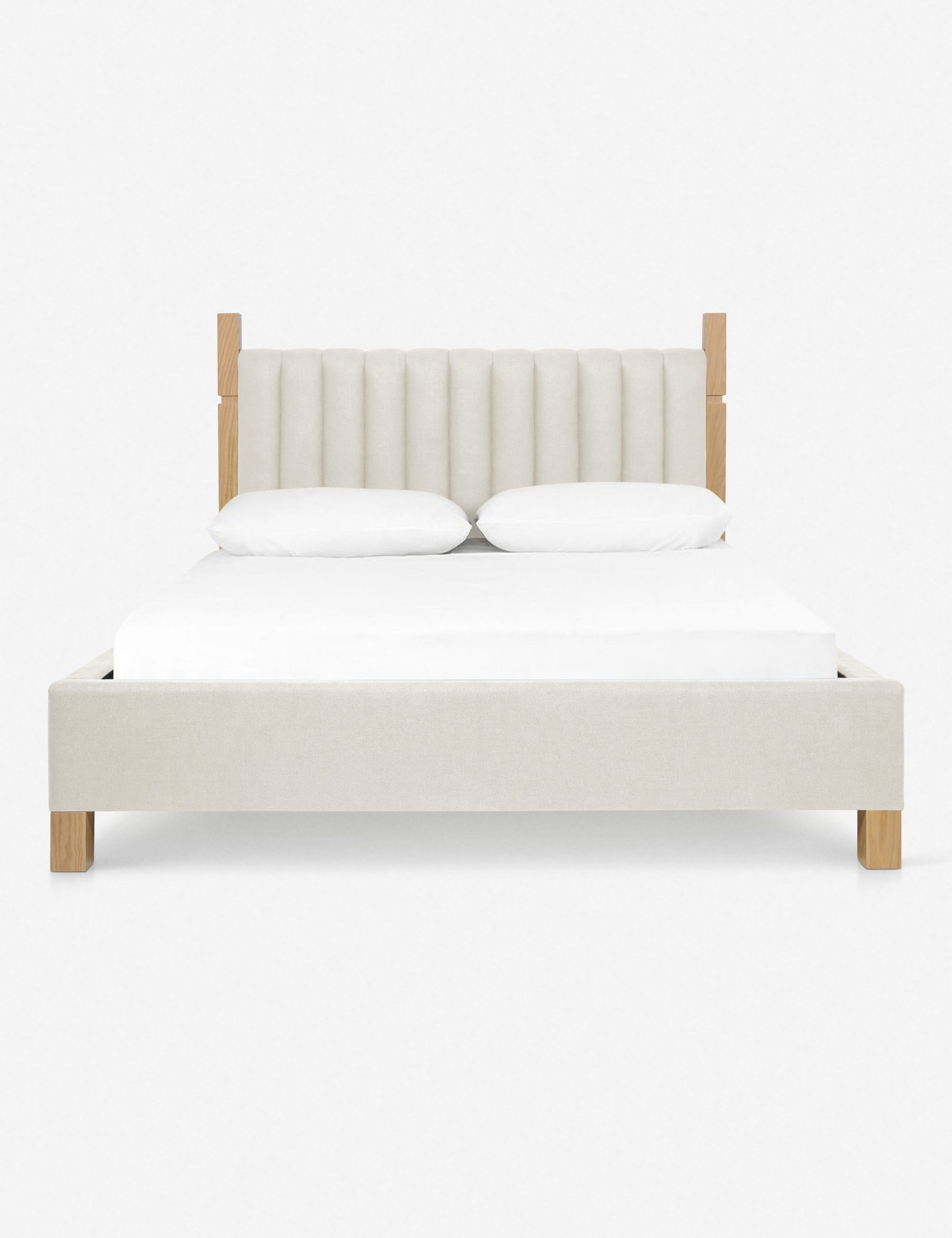 #size::cal-king #size::king #color::natural #size::queen | Ambleside Natural Linen upholstered bed with a wood-post bed frame and a headboard with vertical channeling by Ginny Macdonald