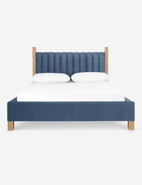 #size::cal-king #size::king #color::harbor #size::queen | Ambleside Harbor Blue Velvet upholstered bed with a wood-post bed frame and a headboard with vertical channeling by Ginny Macdonald
