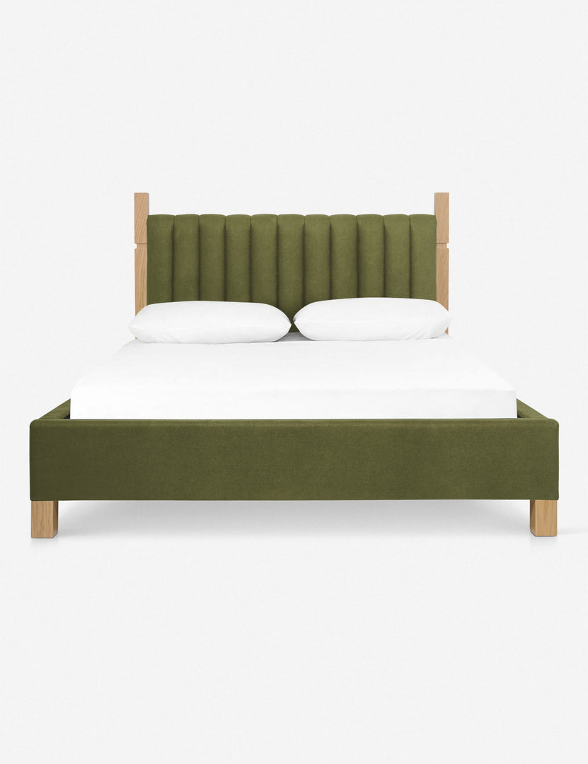 #size::cal-king #size::king #color::jade #size::queen | Ambleside Jade Green Velvet upholstered bed with a wood-post bed frame and a headboard with vertical channeling by Ginny Macdonald