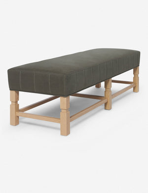 Angled view of the ambleside loden gray linen bench