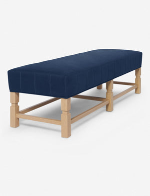Angled view of the Ambleside Dark Blue linen bench