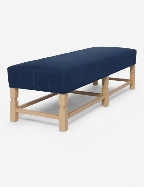 #color::dark-blue | Angled view of the Ambleside Dark Blue linen bench