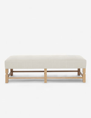 Ambleside Natural linen upholstered bench with carved detailing on the frame and vertical channeling around the cushion by Ginny Macdonald