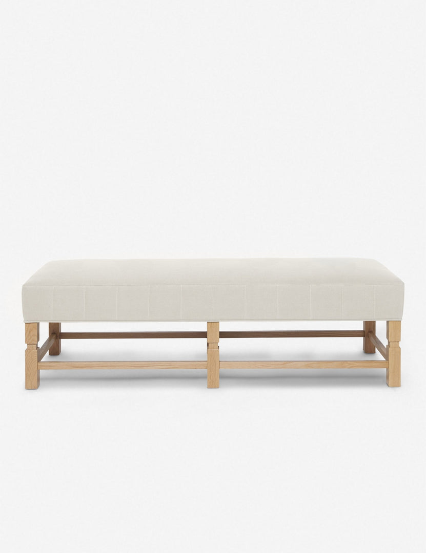 #color::natural | Ambleside Natural linen upholstered bench with carved detailing on the frame and vertical channeling around the cushion by Ginny Macdonald