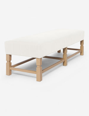 Angled view of the Ambleside Oyster white linen bench