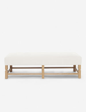 Ambleside Oyster white linen upholstered bench with carved detailing on the frame and vertical channeling around the cushion by Ginny Macdonald