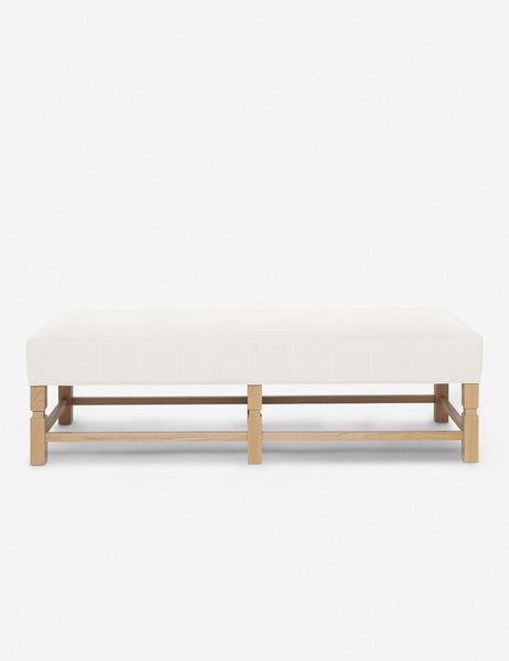 #color::oyster | Ambleside Oyster white linen upholstered bench with carved detailing on the frame and vertical channeling around the cushion by Ginny Macdonald