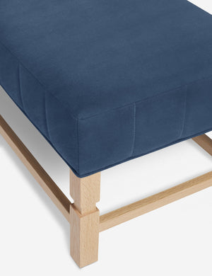 The vertical channeling on the cushion of the Ambleside Harbor blue velvet bench
