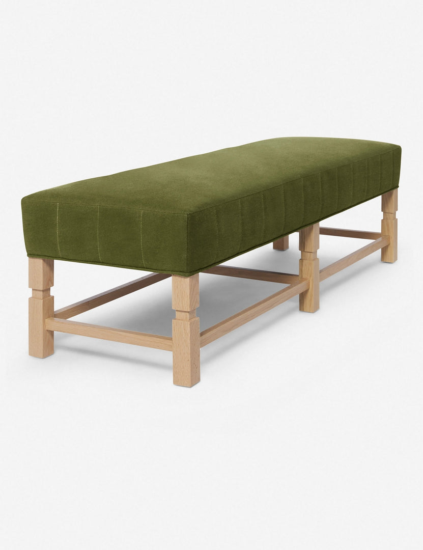 #color::jade | Angled view of the Ambleside Jade green velvet bench
