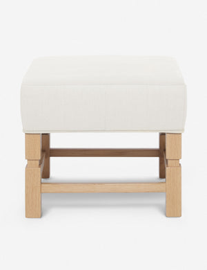 Ambleside Oyster white upholstered ottoman by Ginny Macdonald with a carved frame and vertical channeling on the cushion