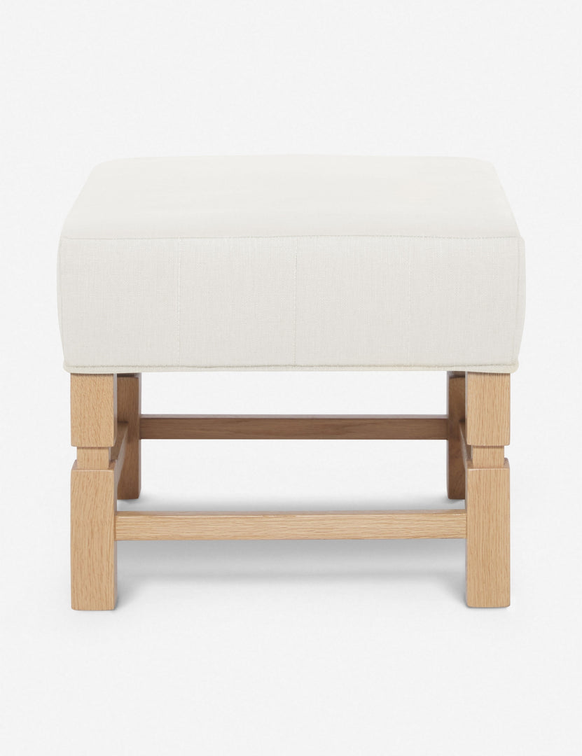 #color::oyster | Ambleside Oyster white upholstered ottoman by Ginny Macdonald with a carved frame and vertical channeling on the cushion