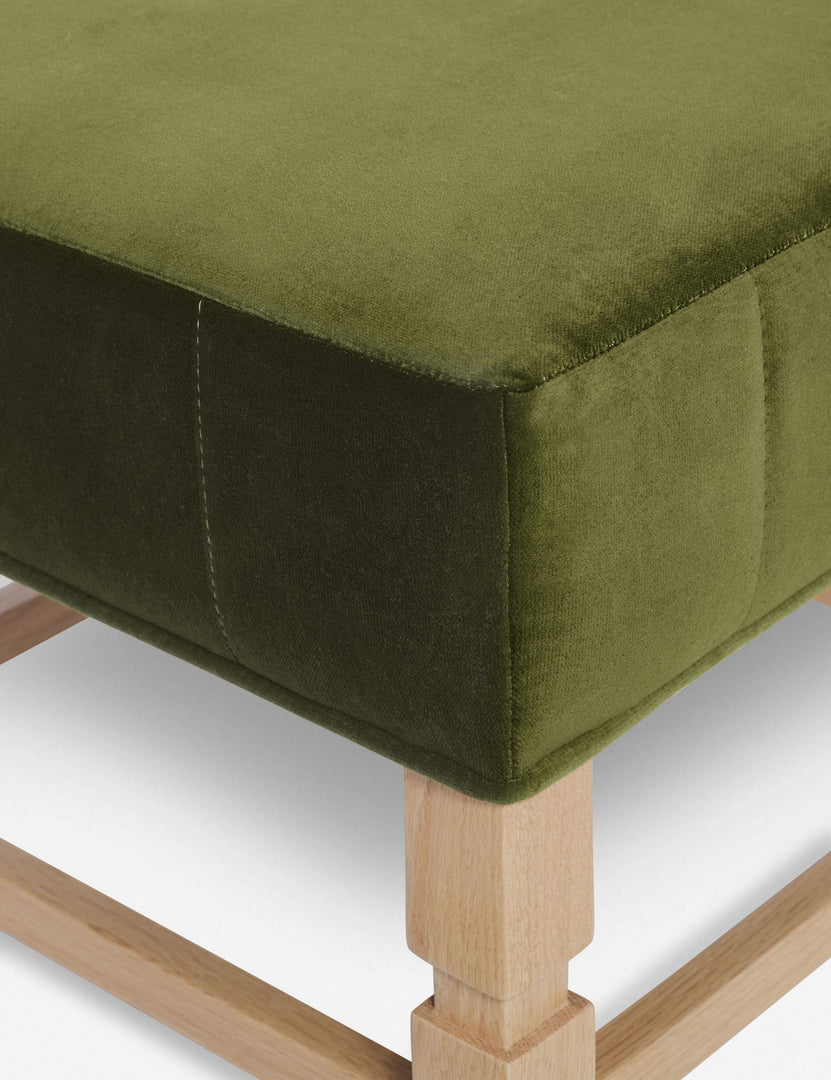 #color::jade | Close-up of the corner on the cushion of the Ambleside Jade green velvet ottoman