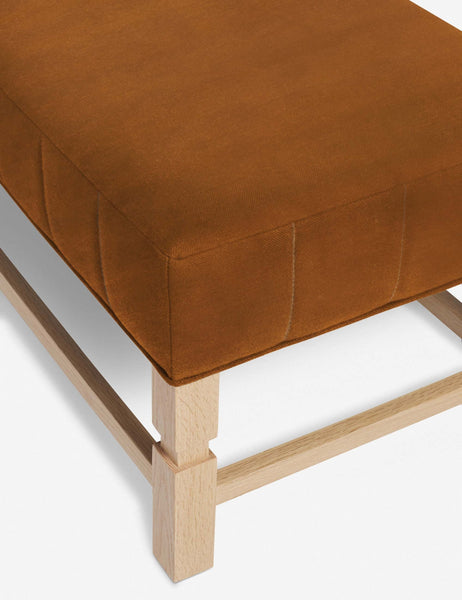 #color::cognac | The vertical channeling on the cushion of the Ambleside Cognac velvet bench