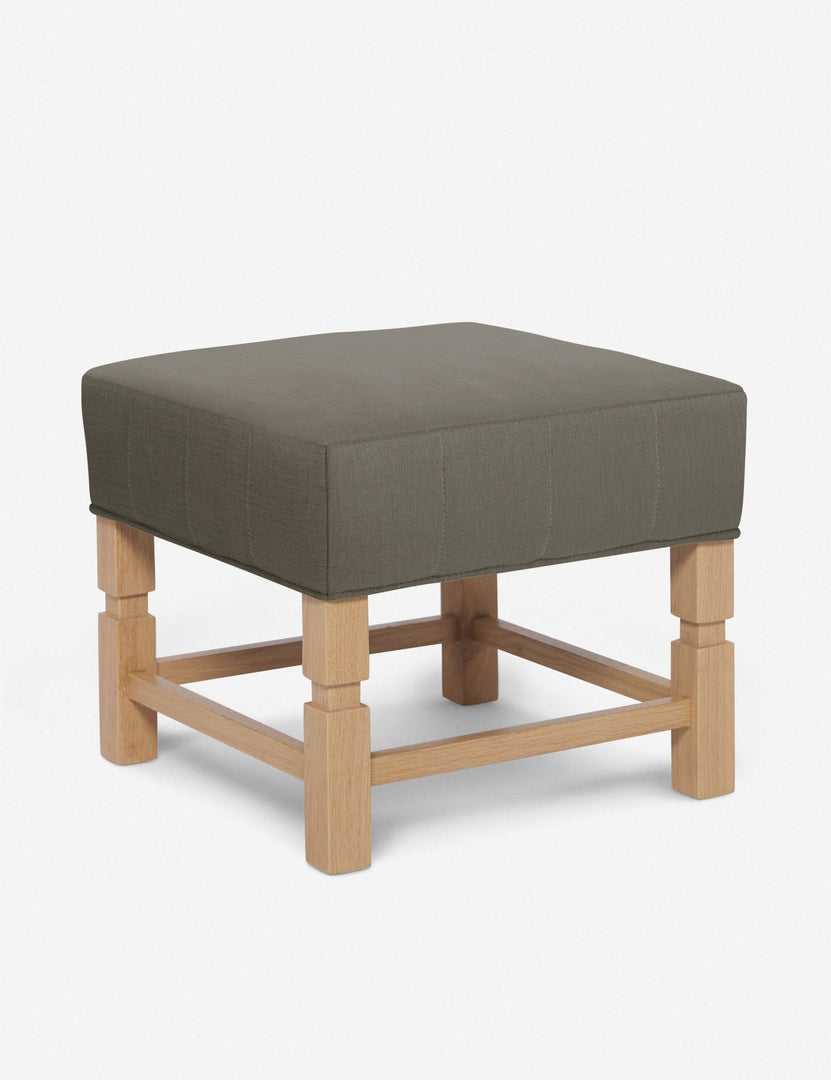 #color::loden | Angled view of the Ambleside Loden gray linen ottoman