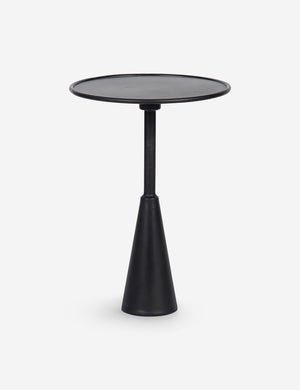 Arashi black metal side table with rounded top and sculptural base