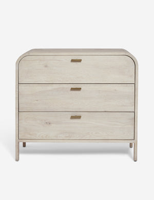 Brooke 3-drawer white-washed oak dresser with rounded corners and iron pulls