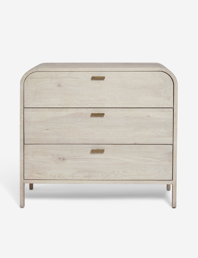 #color::natural | Brooke 3-drawer white-washed oak dresser with rounded corners and iron pulls