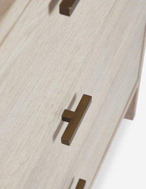 Close-up of the iron pull on the Brooke 3-drawer white-washed oak dresser