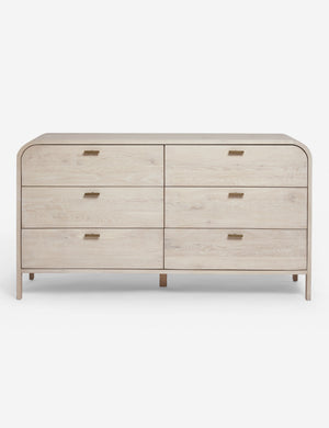 Brooke whitewashed oak 6-drawer rounded dresser with iron drawer pulls